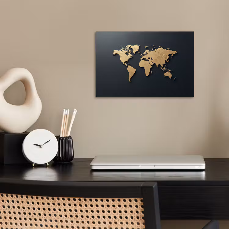 Wereldkaart - Geografische kenmerken - Zwart poster papier klein -sfeer1