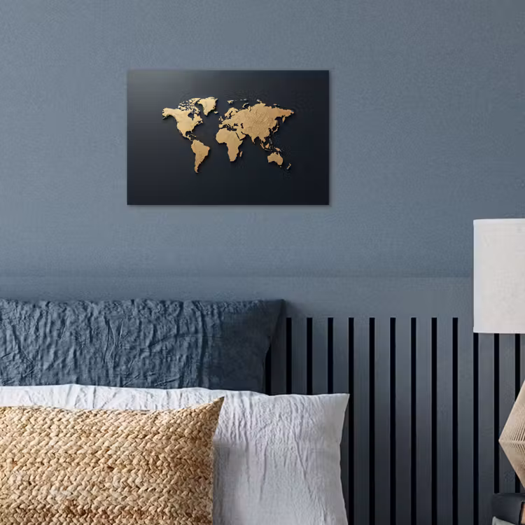 Wereldkaart - Geografische kenmerken - Zwart poster papier klein -sfeer2