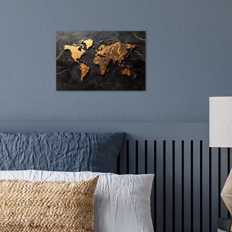 Wereldkaart - Gescheurde randen - Goudaders poster papier klein -sfeer2