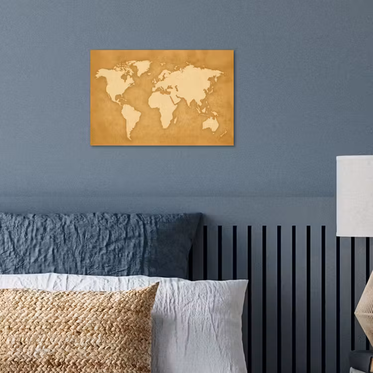 Wereldkaart - Egale structuur - Warme parchmentint poster papier klein -sfeer2