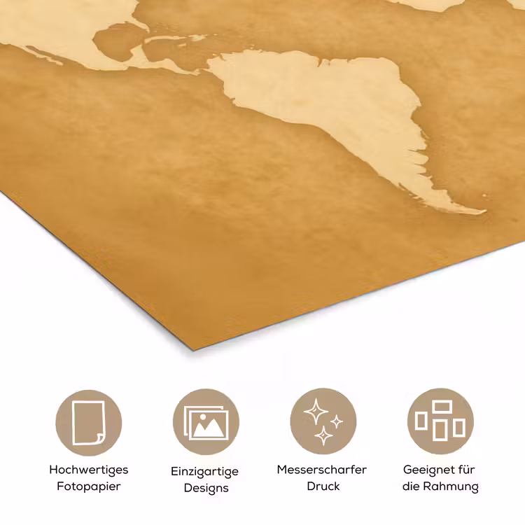Wereldkaart - Egale structuur - Warme parchmentint poster papier klein -tcloseup_DE