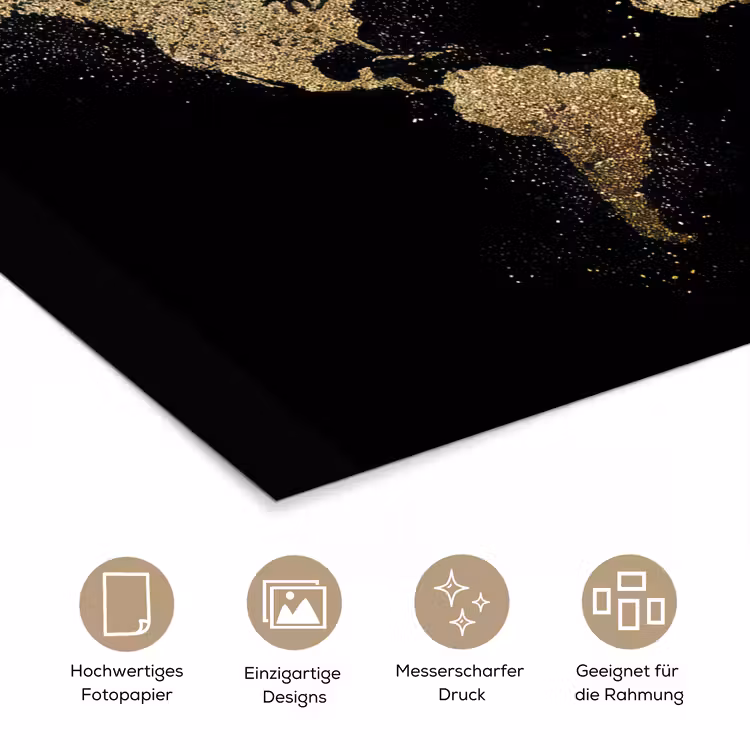 Wereldkaart - Glitter - Zwart poster papier klein -tcloseup_DE