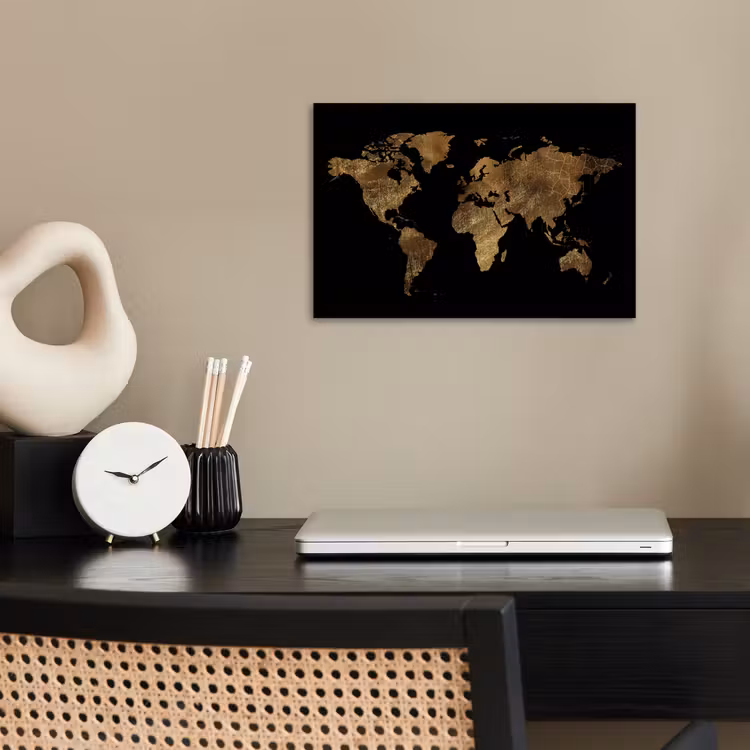 Wereldkaart - Goud - Luxe - Aarde - Zwart poster papier klein -sfeer1