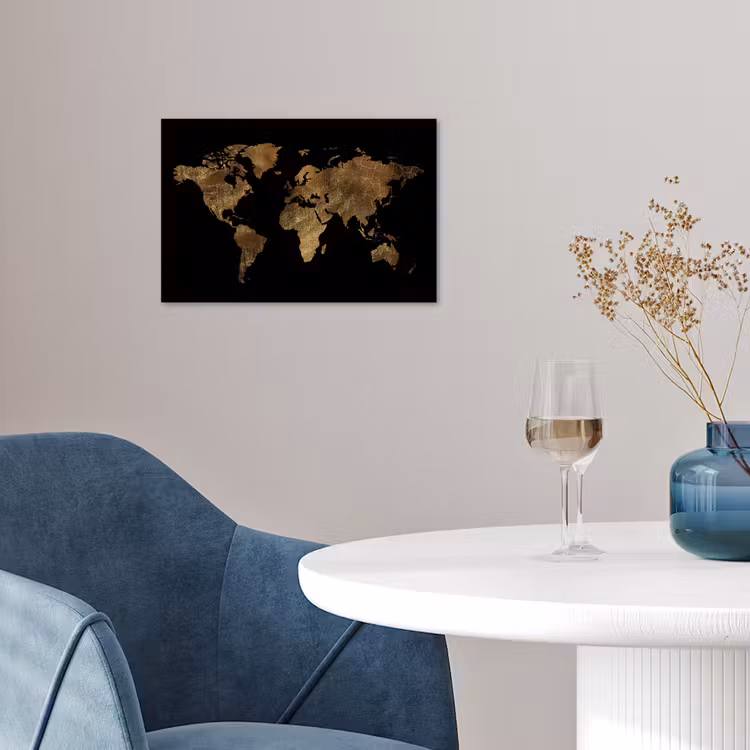 Wereldkaart - Goud - Luxe - Aarde - Zwart poster papier klein -sfeer3