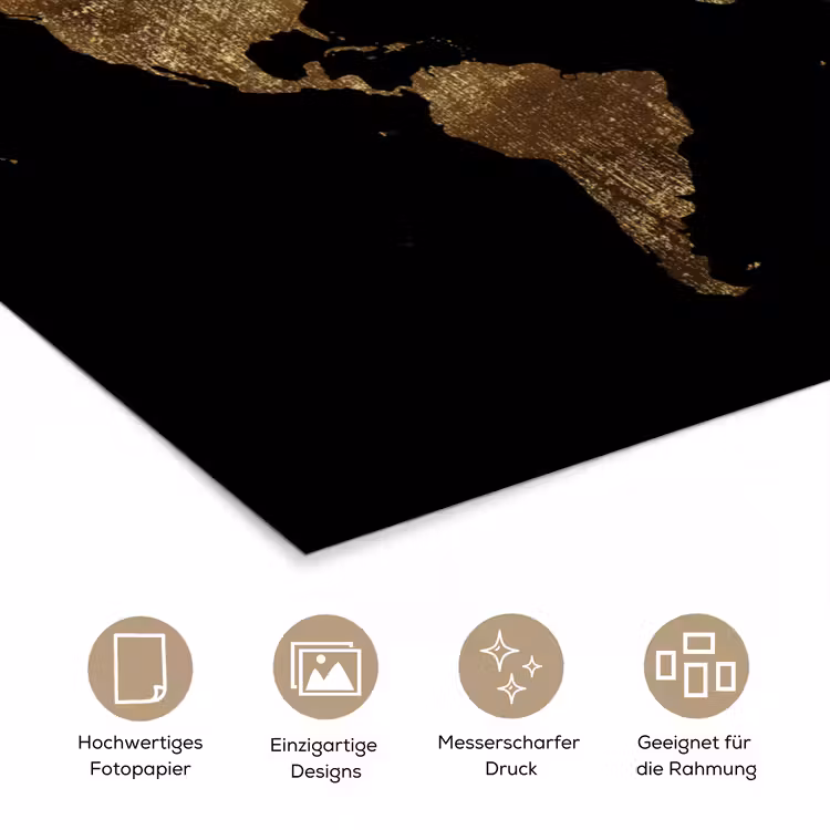 Wereldkaart - Goud - Luxe - Aarde - Zwart poster papier klein -tcloseup_DE