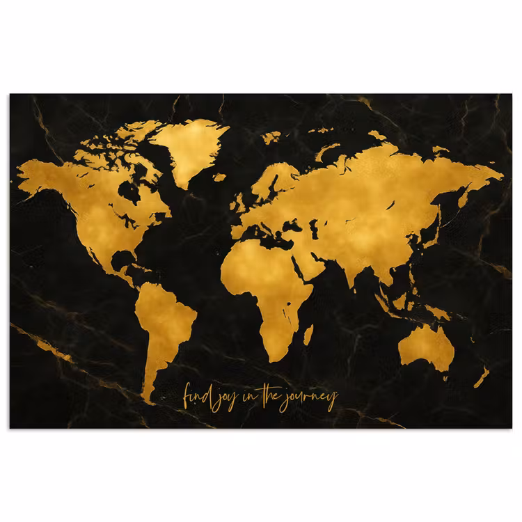 Wereldkaart - Goud - Marmer poster papier klein -3d