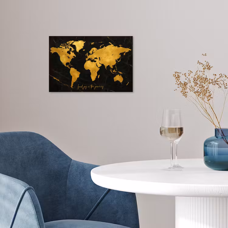 Wereldkaart - Goud - Marmer poster papier klein -sfeer3