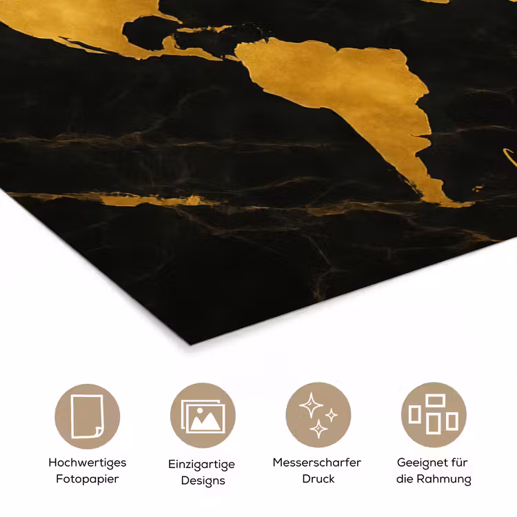 Wereldkaart - Goud - Marmer poster papier klein -tcloseup_DE