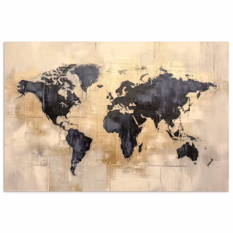 Wereldkaart - Goud - Zwart - Abstract poster papier klein -3d