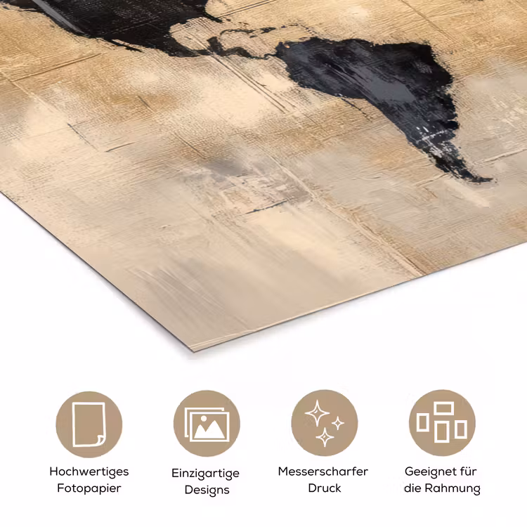 Wereldkaart - Goud - Zwart - Abstract poster papier klein -tcloseup_DE