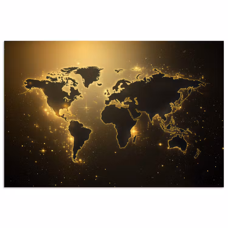 Wereldkaart - Gouden lichten poster papier klein -3d