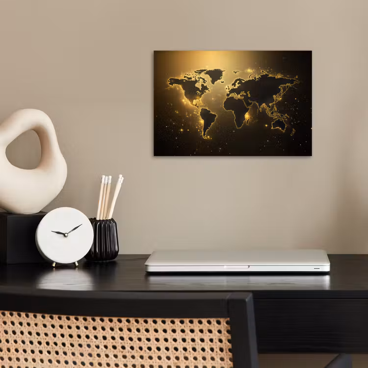 Wereldkaart - Gouden lichten poster papier klein -sfeer1