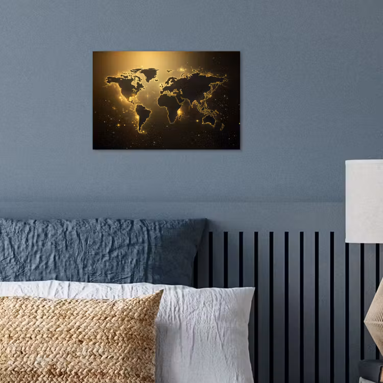 Wereldkaart - Gouden lichten poster papier klein -sfeer2