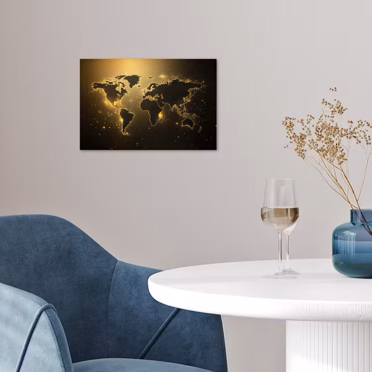 Wereldkaart - Gouden lichten poster papier klein -sfeer3
