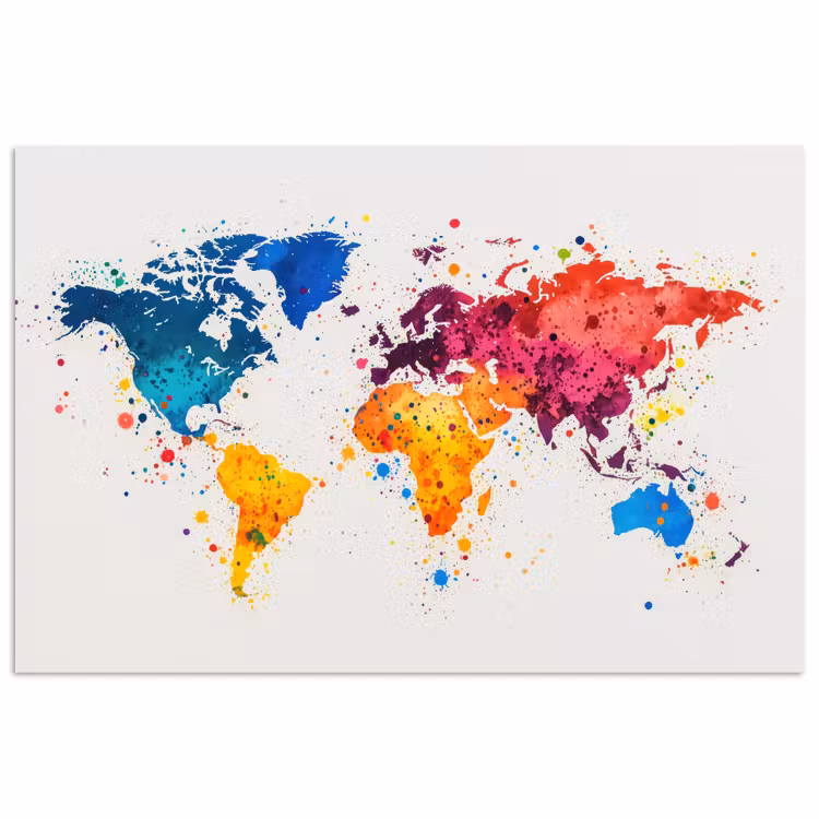 Wereldkaart - Graffiti - Kleurrijk poster papier klein -3d
