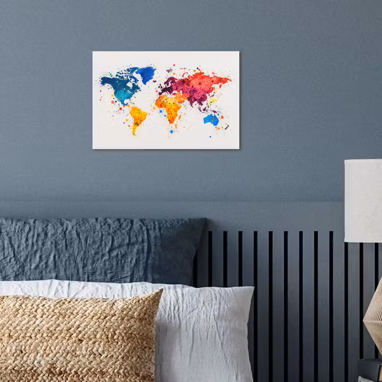 Wereldkaart - Graffiti - Kleurrijk poster papier klein -sfeer2