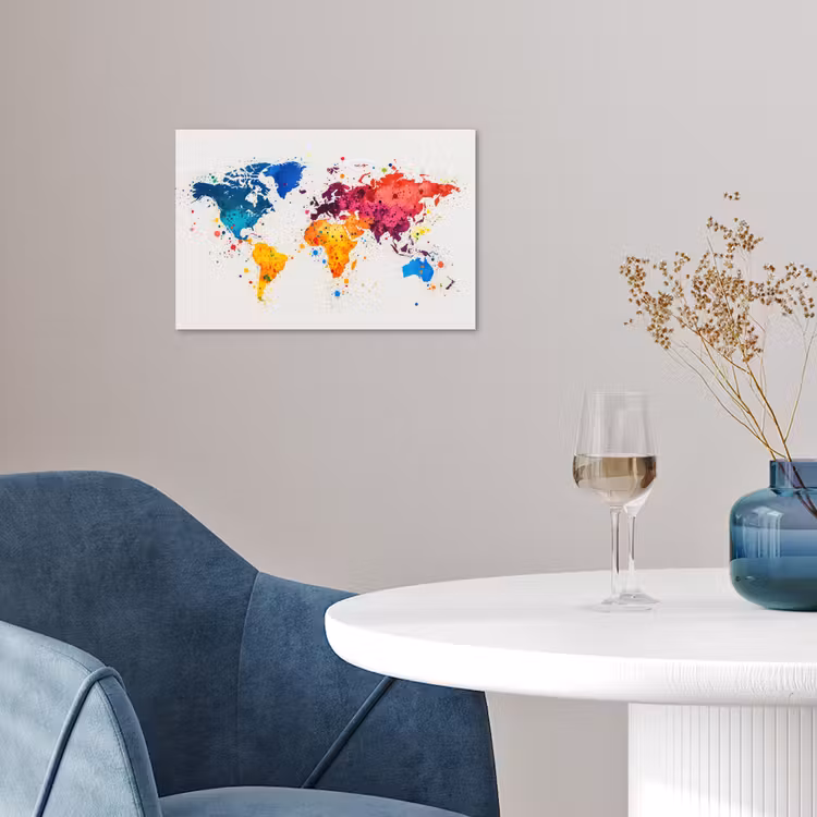Wereldkaart - Graffiti - Kleurrijk poster papier klein -sfeer3