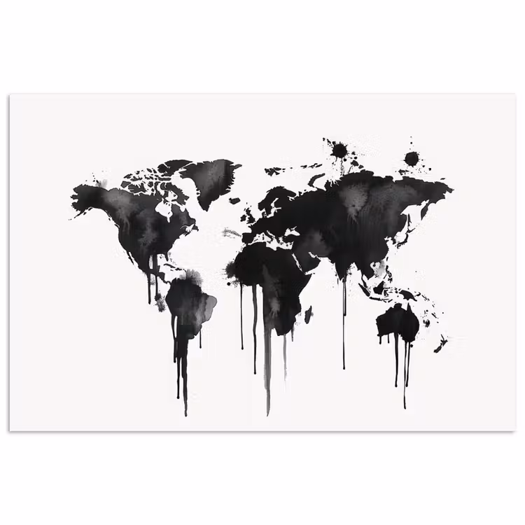 Wereldkaart - Graffiti - Zwart poster papier klein -3d