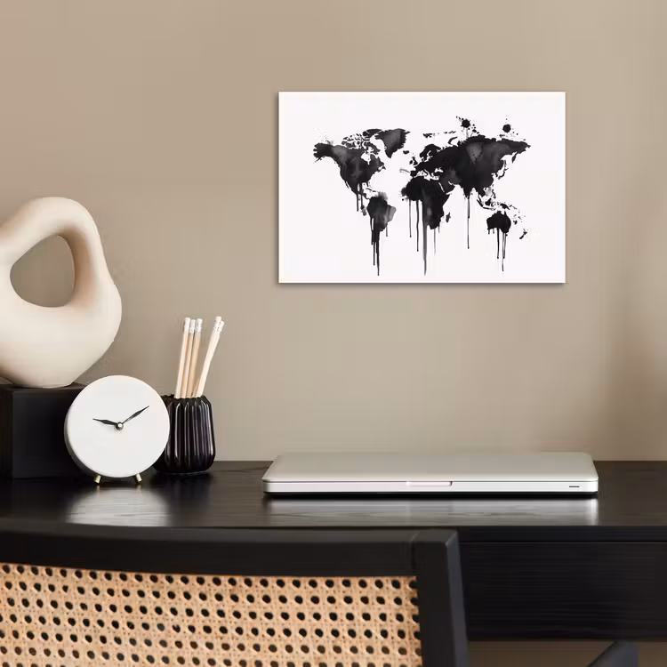 Wereldkaart - Graffiti - Zwart poster papier klein -sfeer1