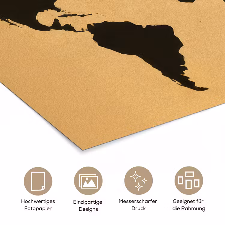 Wereldkaart - Grafisch - Zwart poster papier klein -tcloseup_DE