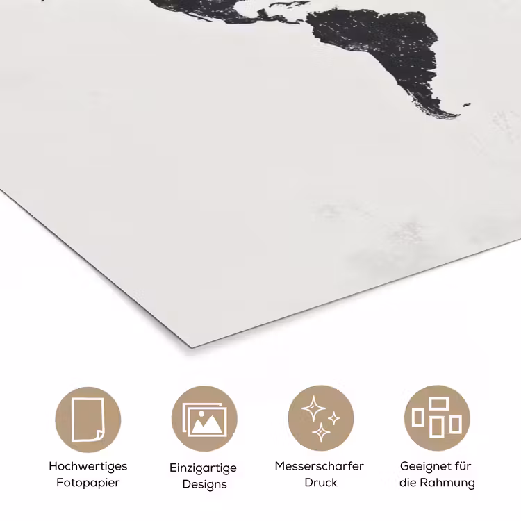 Wereldkaart - Grijs - Zwart - Vliegtuig poster papier klein -tcloseup_DE