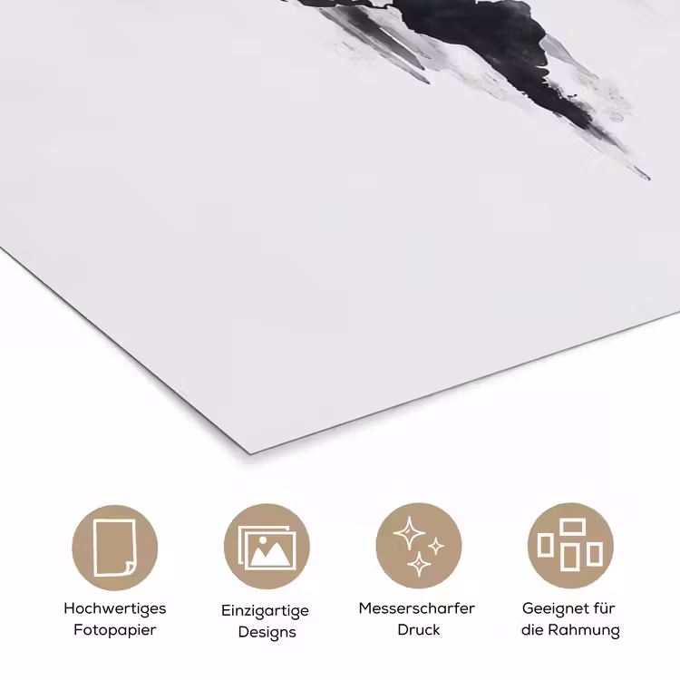 Wereldkaart - Grijs - Zwart - Inkt poster papier klein -tcloseup_DE