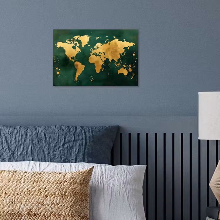 Wereldkaart - Groen - Goud poster papier klein -sfeer2