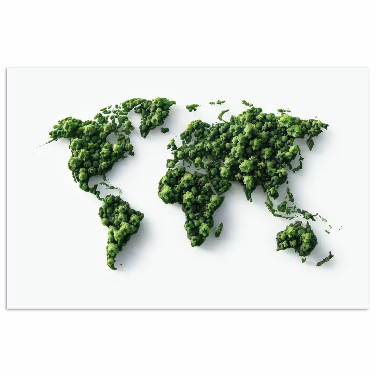 Wereldkaart - Groene bomen poster papier klein -3d