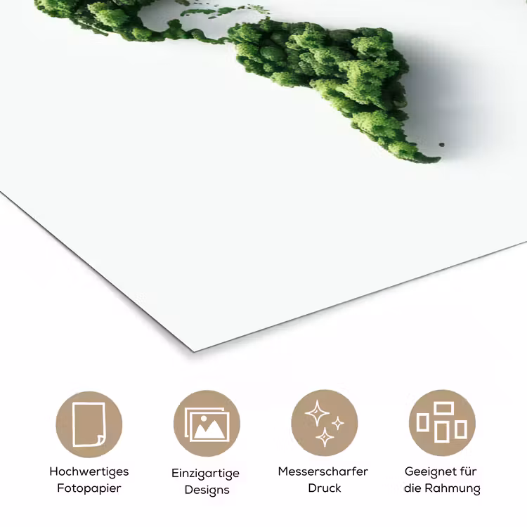 Wereldkaart - Groene bomen poster papier klein -tcloseup_DE