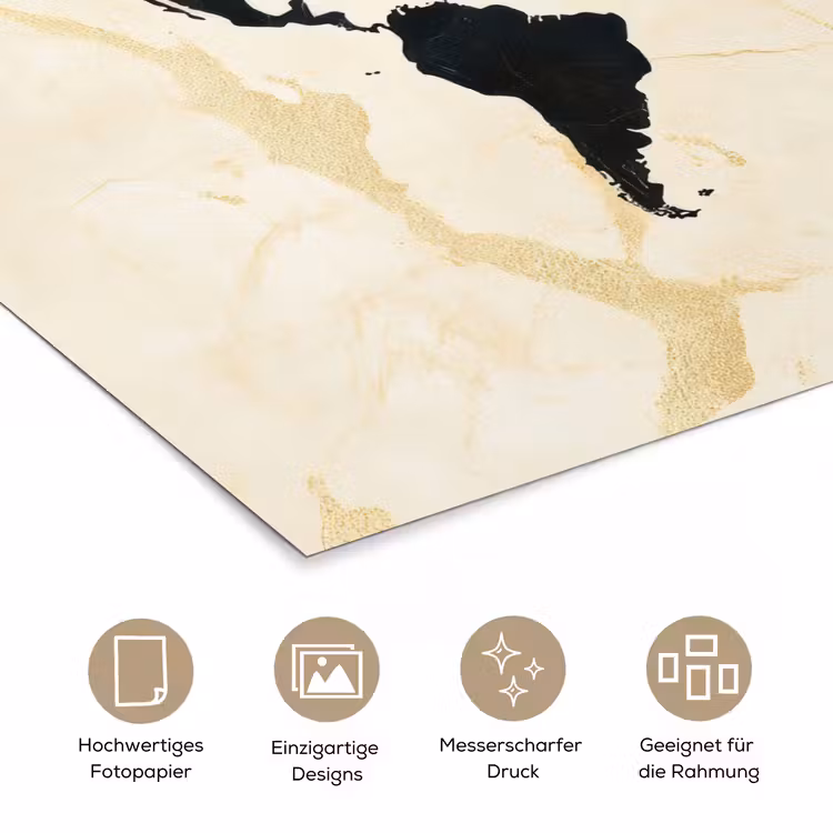 Wereldkaart - Licht marmer - Zwart poster papier klein -tcloseup_DE