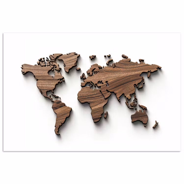 Wereldkaart - Hout - Elegant poster papier klein -3d