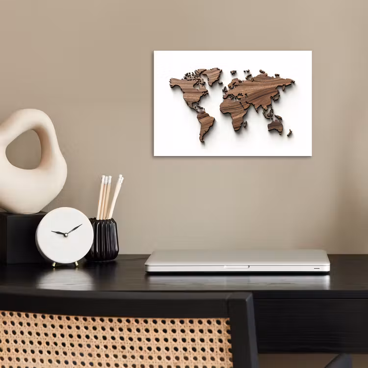 Wereldkaart - Hout - Elegant poster papier klein -sfeer1
