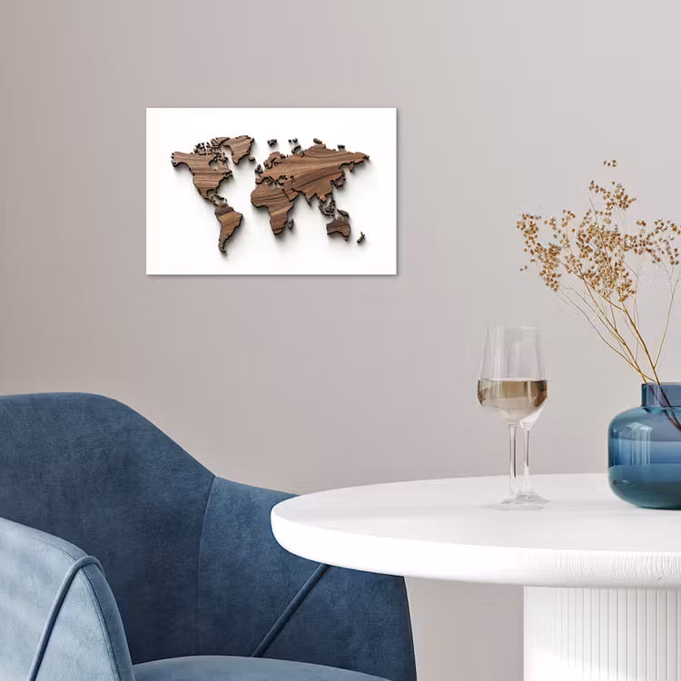 Wereldkaart - Hout - Elegant poster papier klein -sfeer3