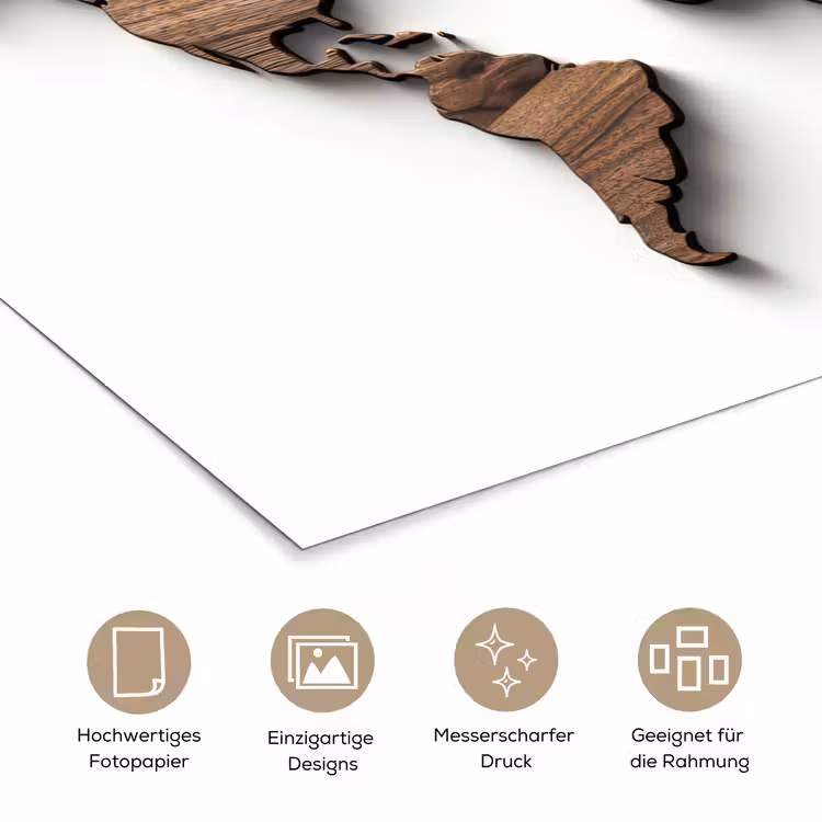 Wereldkaart - Hout - Elegant poster papier klein -tcloseup_DE