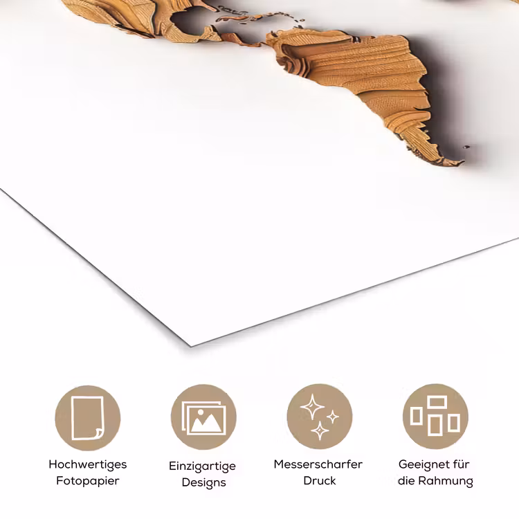 Wereldkaart - Houtstructuur - Artistiek poster papier klein -tcloseup_DE
