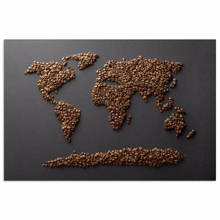 Wereldkaart - Koffie - Grijs poster papier klein -3d