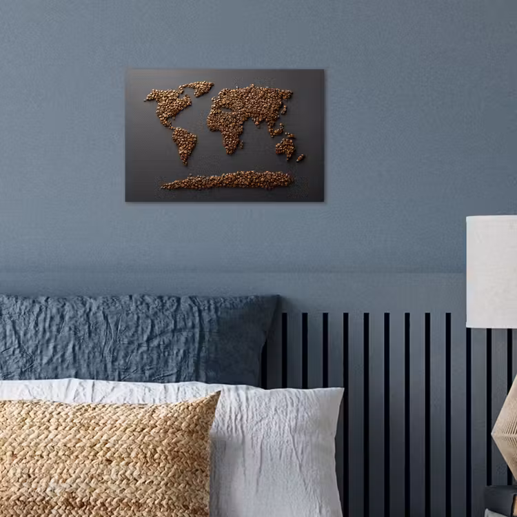 Wereldkaart - Koffie - Grijs poster papier klein -sfeer2