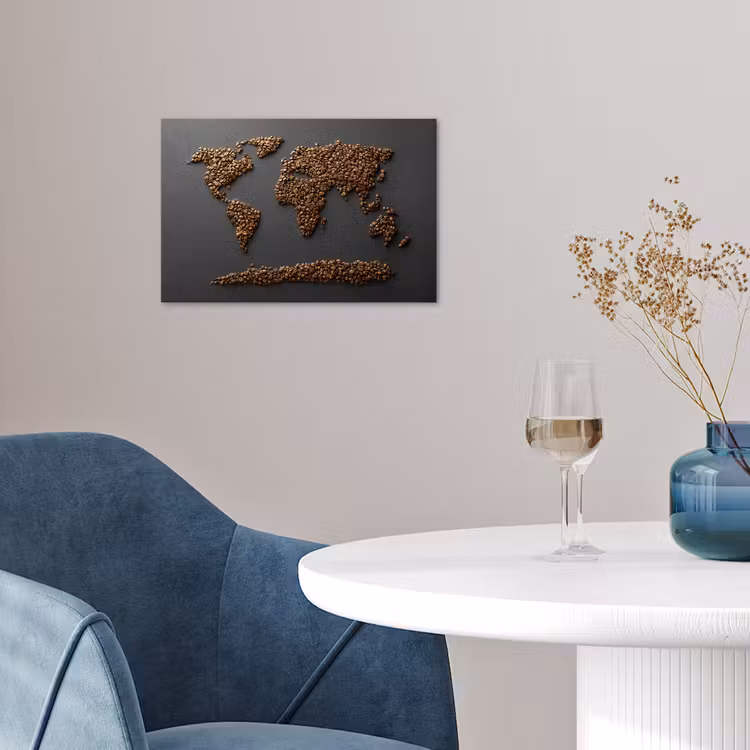 Wereldkaart - Koffie - Grijs poster papier klein -sfeer3