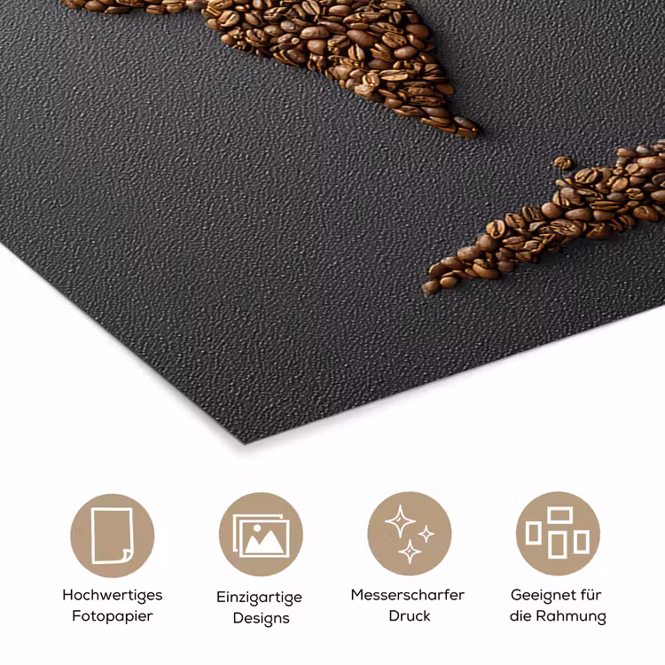 Wereldkaart - Koffie - Grijs poster papier klein -tcloseup_DE