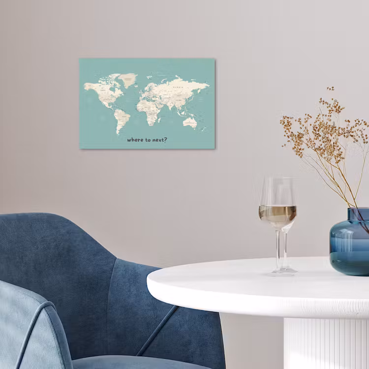Wereldkaart - Klassiek - Lichtgroen - Landnamen poster papier klein -sfeer3