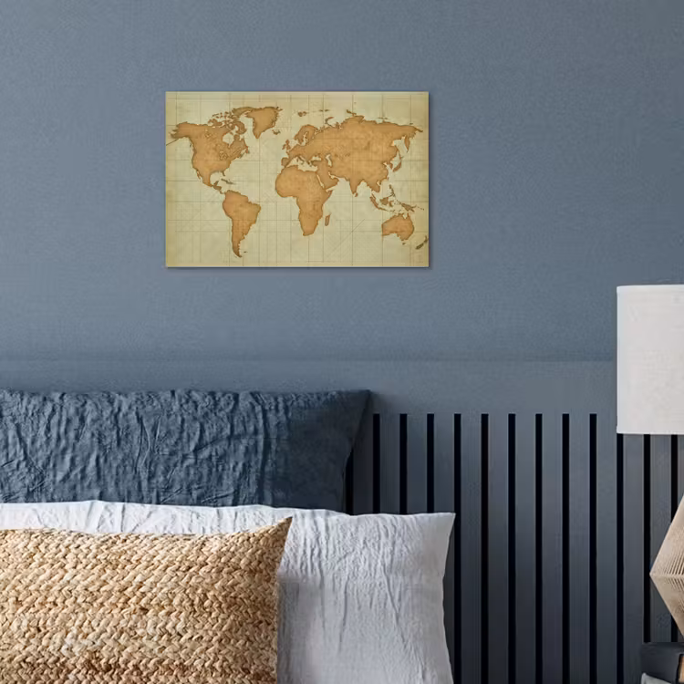 Wereldkaart - Kompasraster -Ruw poster papier klein -sfeer2