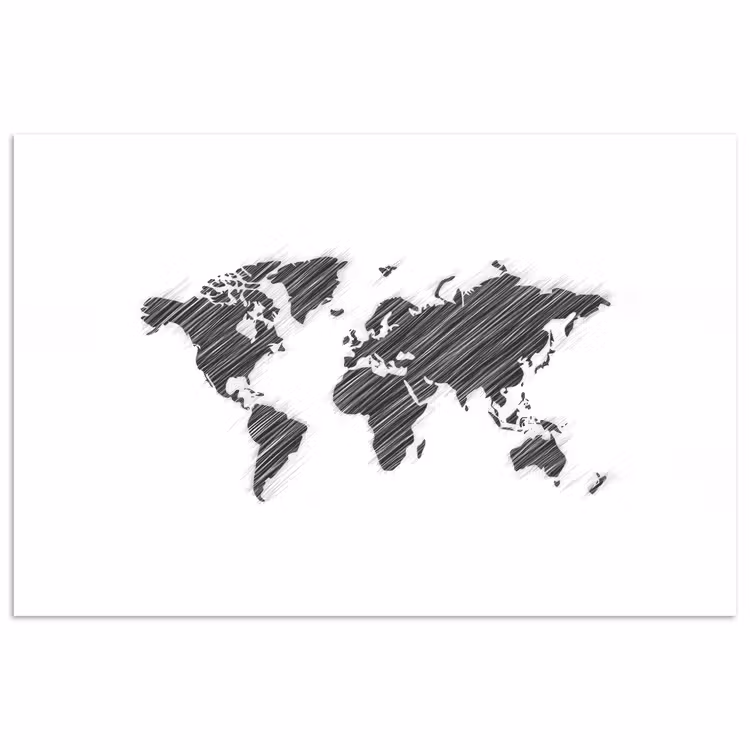 Wereldkaart - Contrast - Lijnen poster papier klein -3d