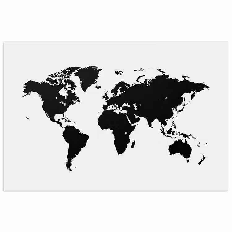 Wereldkaart - Contrast - Zwart - Wit poster papier klein -3d
