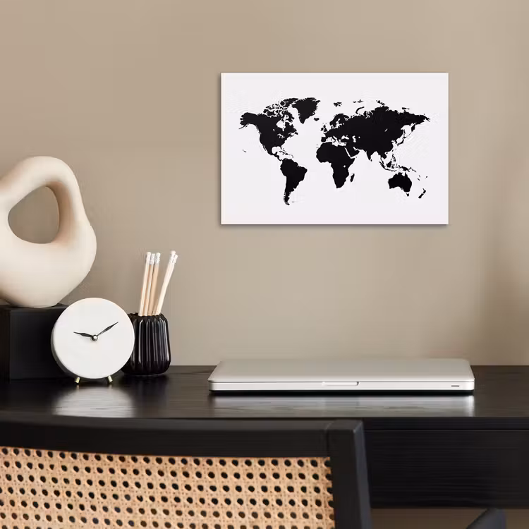 Wereldkaart - Contrast - Zwart - Wit poster papier klein -sfeer1