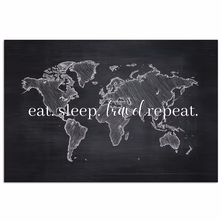 Wereldkaart - Krijt - Quote - Zwart poster papier klein -3d