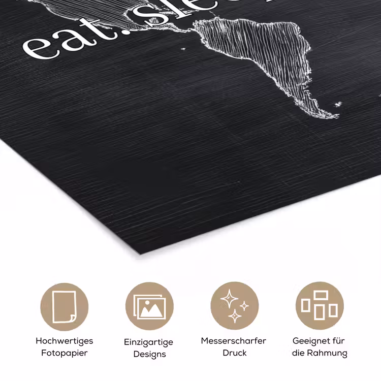 Wereldkaart - Krijt - Quote - Zwart poster papier klein -tcloseup_DE
