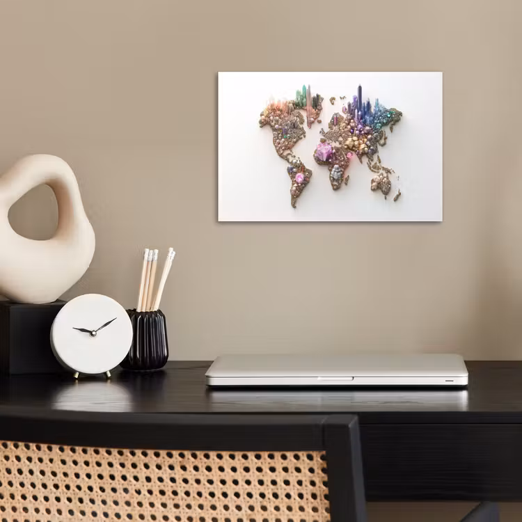 Wereldkaart - Kristallen - Unieke tinten poster papier klein -sfeer1
