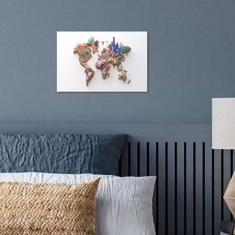 Wereldkaart - Kristallen - Unieke tinten poster papier klein -sfeer2