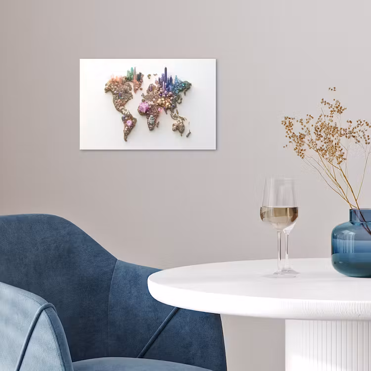 Wereldkaart - Kristallen - Unieke tinten poster papier klein -sfeer3