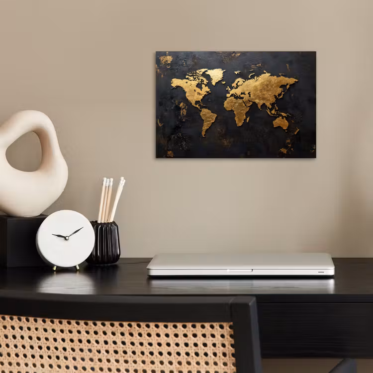 Wereldkaart - Artistiek - Zwart poster papier klein -sfeer1